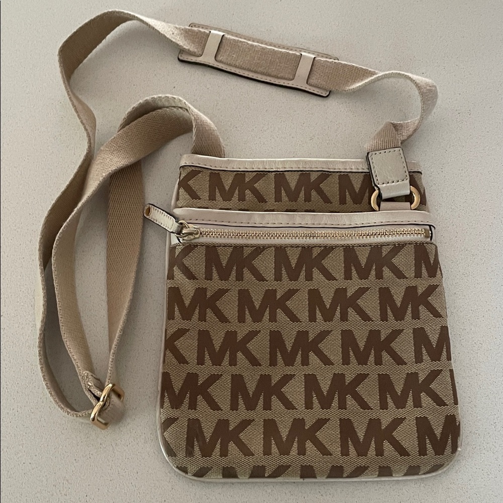 Michael Kors Beige and Brown MK Crossbody